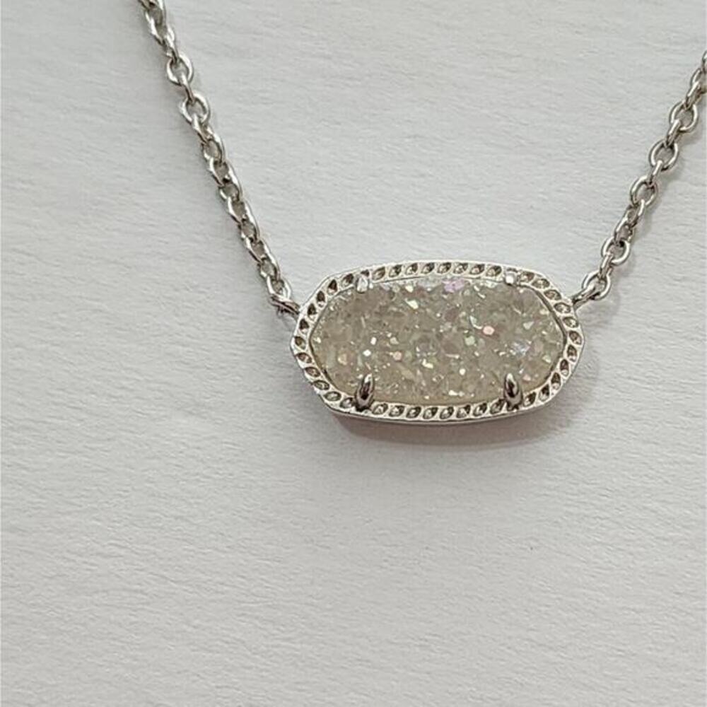 Kendra Scott Elisa Pendant Necklace Kyocera Opal White Rhodium Silver Tone New